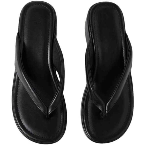 Womens platform flip flops summer faux leather strappy open toe sandals shoes - Picture 3 of 8